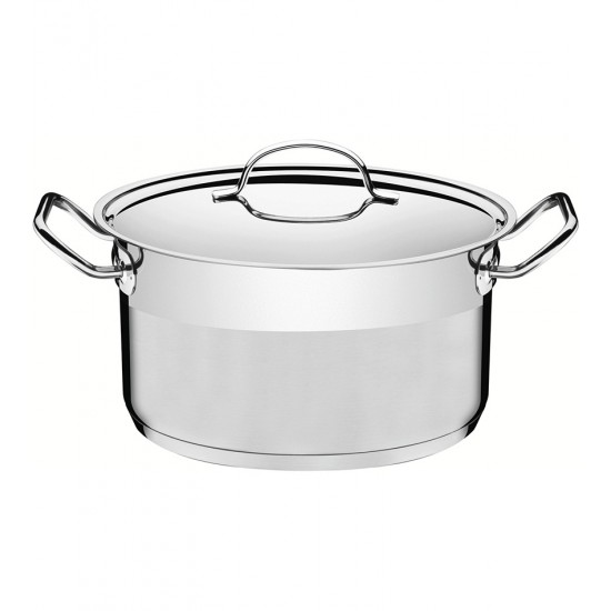 Caçarola Funda 20cm 3,6 Litros Professional Em Aço Inox Tramontina Fundo Triplo Com Tampa Plana Detalhe Satinado